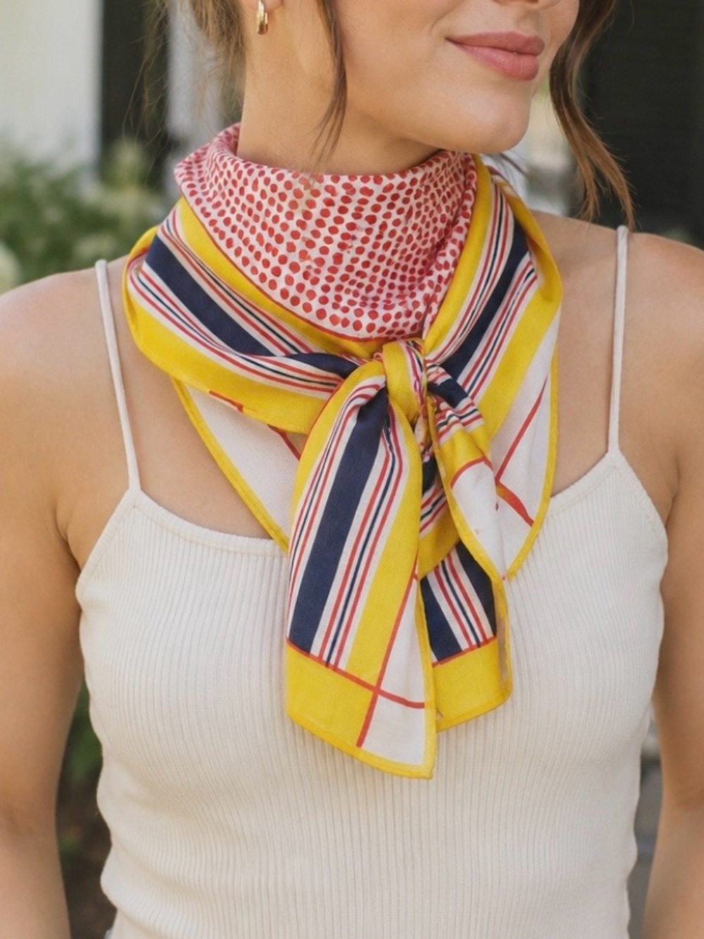 Vintage Eileen Wood Polka Dot & Stripe Whimsical Scarf. 1960’s 1970’s | Mod